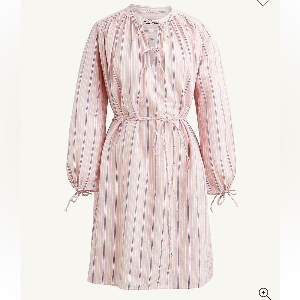 New J. Crew Cotton Poplin Striped Long Sleeved Dress Size Medium-Large Pink
